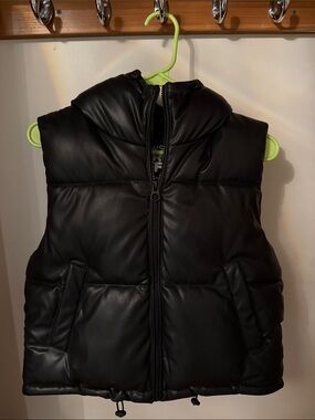 Black Faux Leather Puffer with Hood